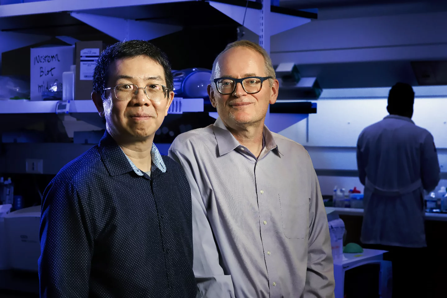 Jiantao Guo (left), professor of chemistry, and Janos Zempleni, professor of nutrition and health sciences, have launched the startup company Minovacca