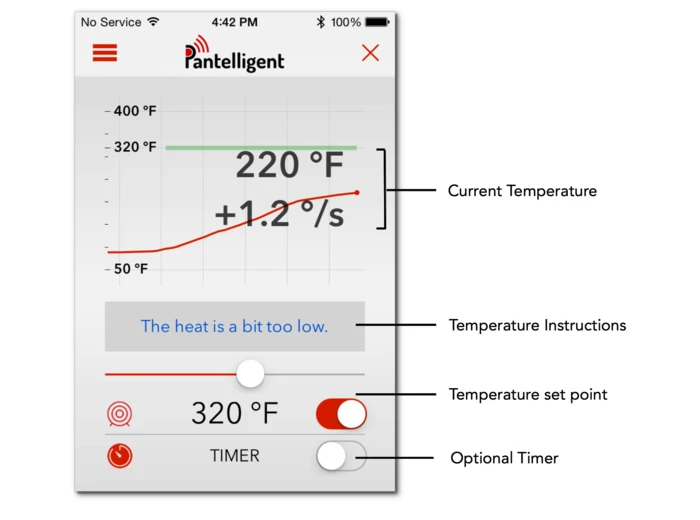 A view of the cooking screen in the Pantelligent app