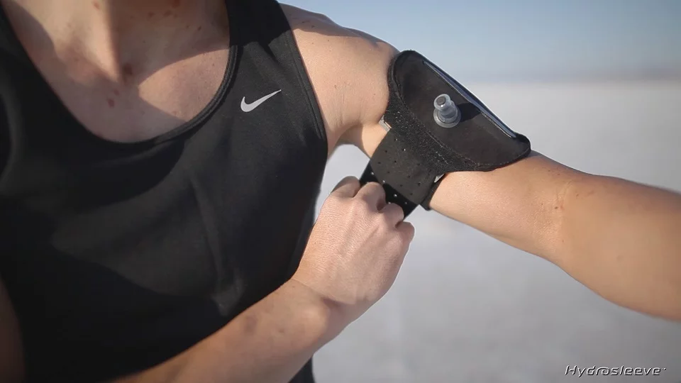 Justin Lynch has designed a slimline runner-specific hydration system that's worn on the arm called the Hydrosleeve that allows runners to hydrate without breaking stride