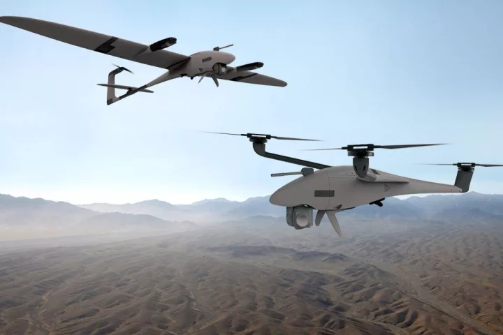 The drone can be flown as a fixed-wing VTOL, or as a multicopter