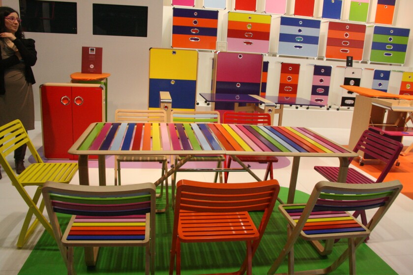 Foppapedretti's colorful Trax Collection, designed by Luca Trazzi (Photo: Bridget Borgobello/Gizmag)