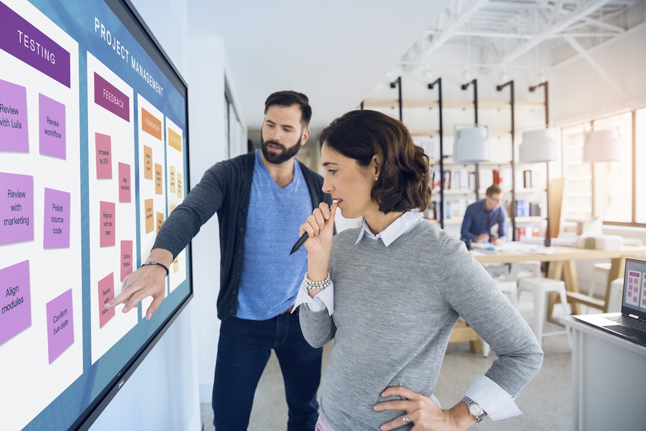 The 75 4K Interactive Touch Monitor features ComfortView technology that reduces blue light emission for user eye comfort