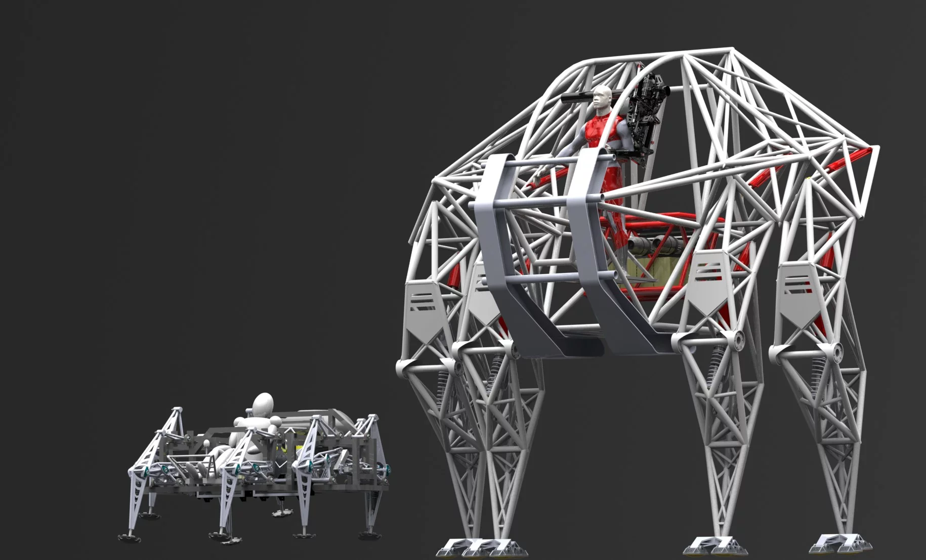 Prosthesis the Anti-Robot (5 m tall and weighing 3,500 kg) next to the Mondo Spider (1.5 m tall and weighing 750 kg) (Image: Anti-Robot)