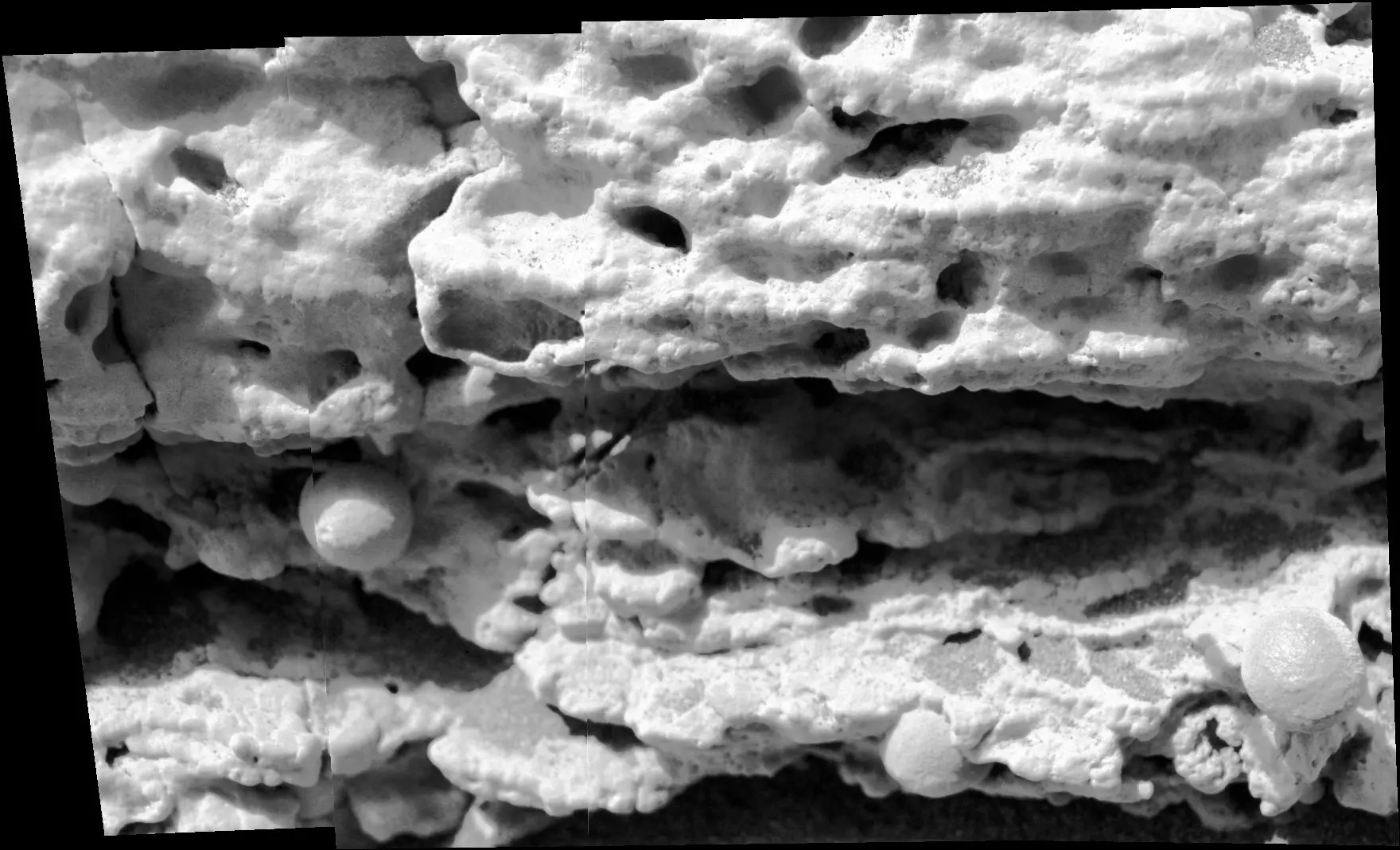 Close-up view of a target rock called "Last Chance" acquired by the microscopic imager on Opportunity