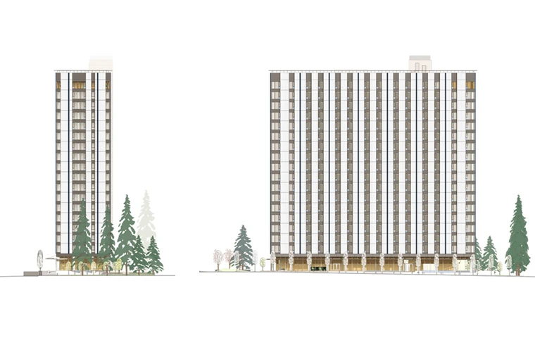 Structurally, the tower consists of a mass timber superstructure atop a concrete base, while each floor is built from five CLT panels