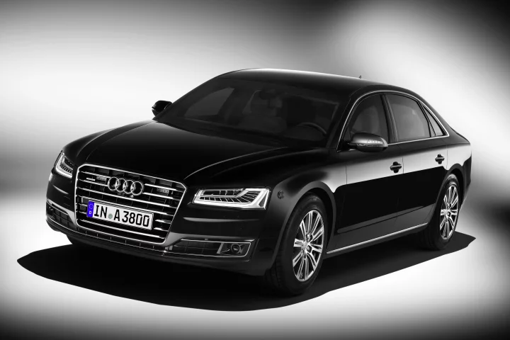 Audi's A8 L Security, with AWD, is offered with a choice of a twin-turbocharged 4.0 liter V8 delivering 435 hp, or a 500 hp W12