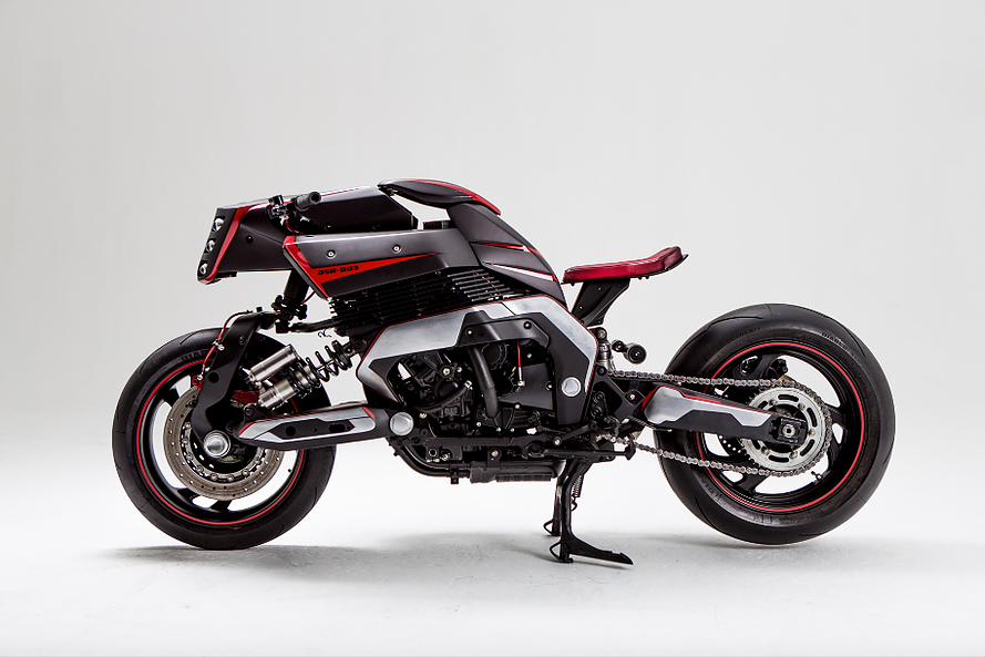 Project Rhodium Omega: the GTS1000 frame gives it an unique crouching puma stance, and the JSK bodywork pushes this forward