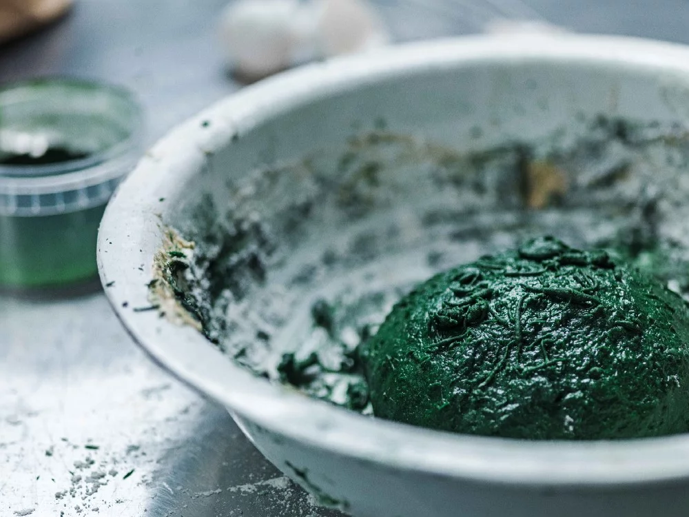 The spirulina dough that makes the Dogless Hotdog bun