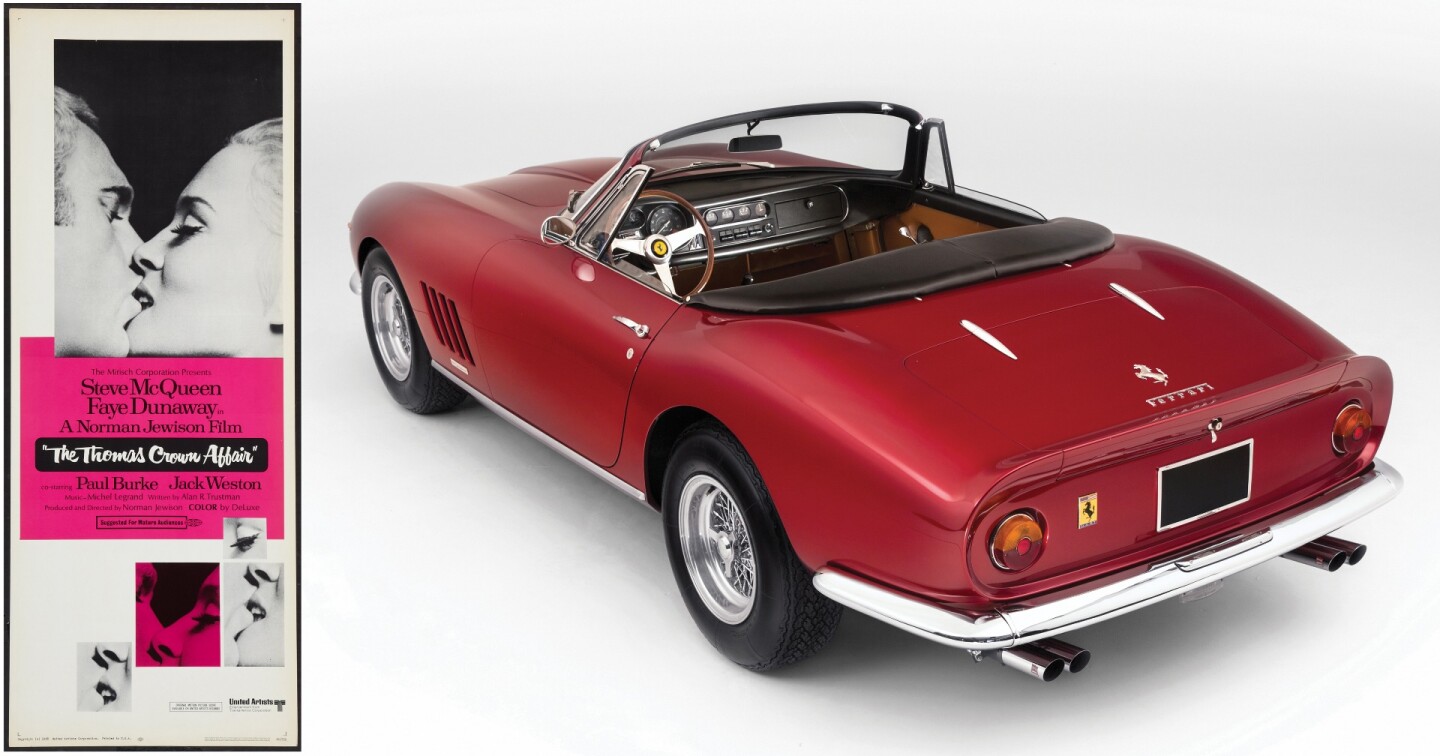 One of several automotive stars of The Thomas Crown Affair was a 1967 Ferrari 275 GTS/4 Alloy NART Spyder. The car subsequently sold for $3,960,000 at a Gooding & Company auction in 2005, but might easily top $20 million today.