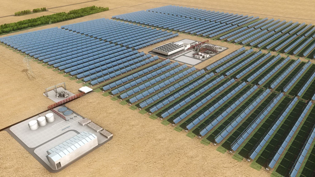 Rendering of the Shams 1 concentrated solar power plant
