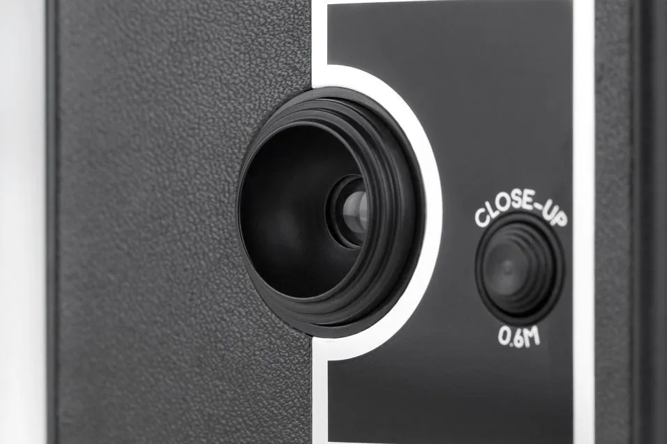 The LomoKino has a fixed-focus lens, with close-up mode