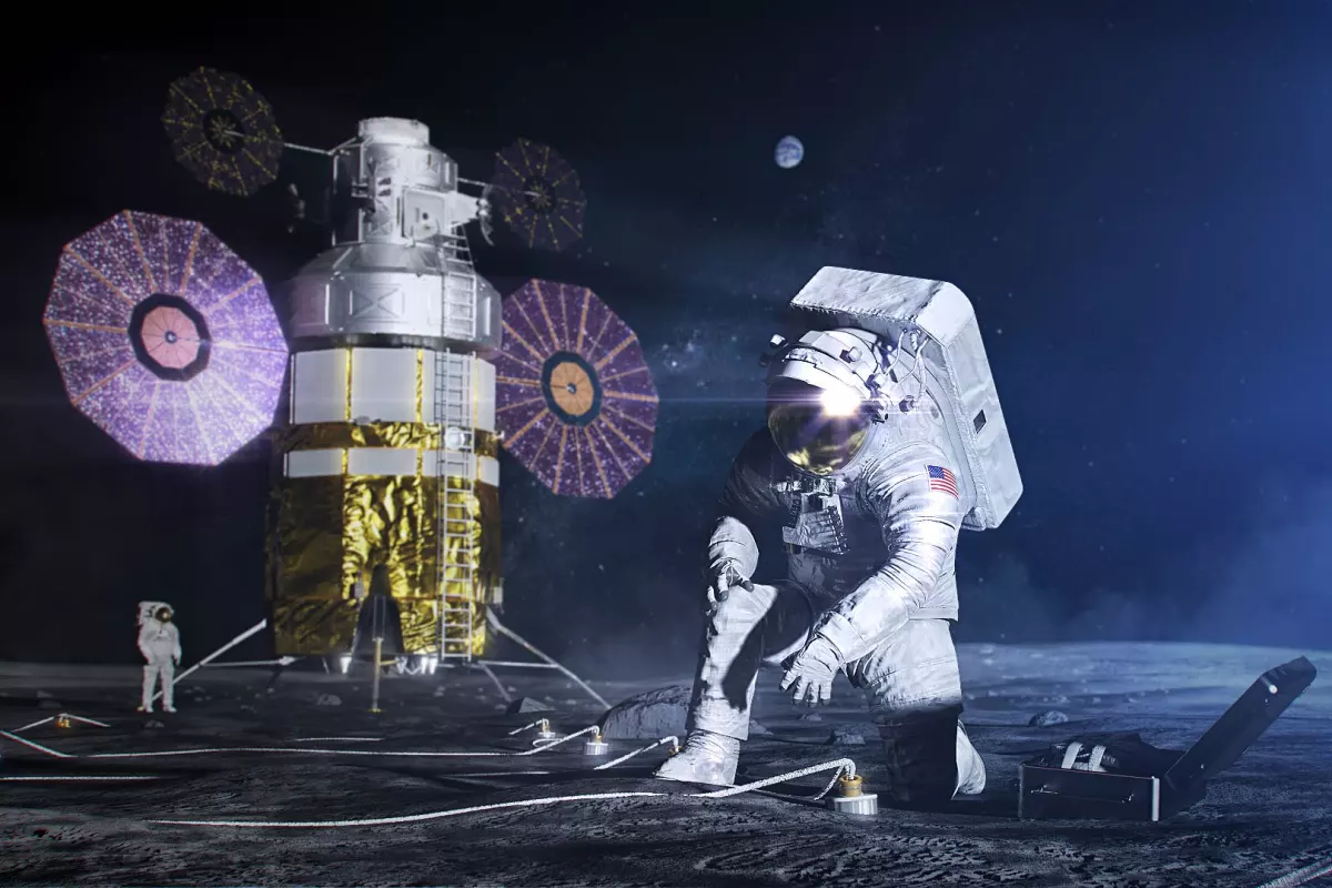 Artist's concept of the new spacesuit on the Moon
