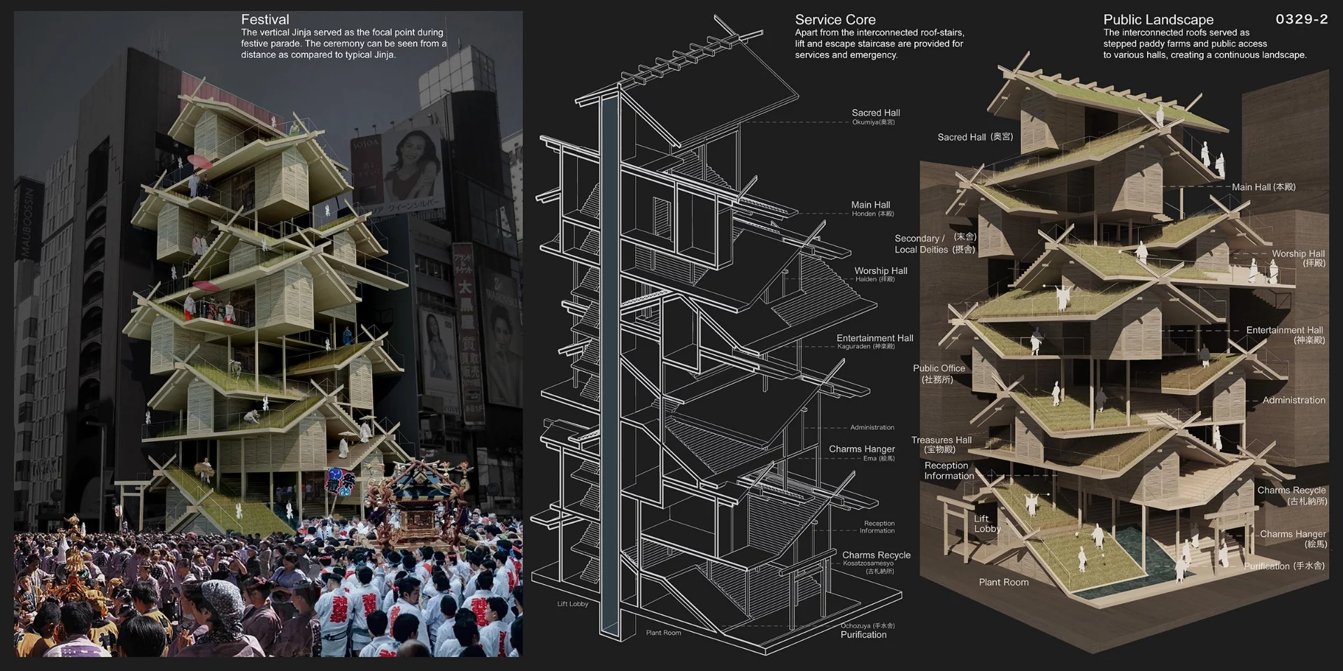 The Jinja: Shinto Shrine Skyscraper designed by Hong Kong's Tony Leung, is designed to rediscover the traditional connection between the Japanese Shinto Shrine and the local community
