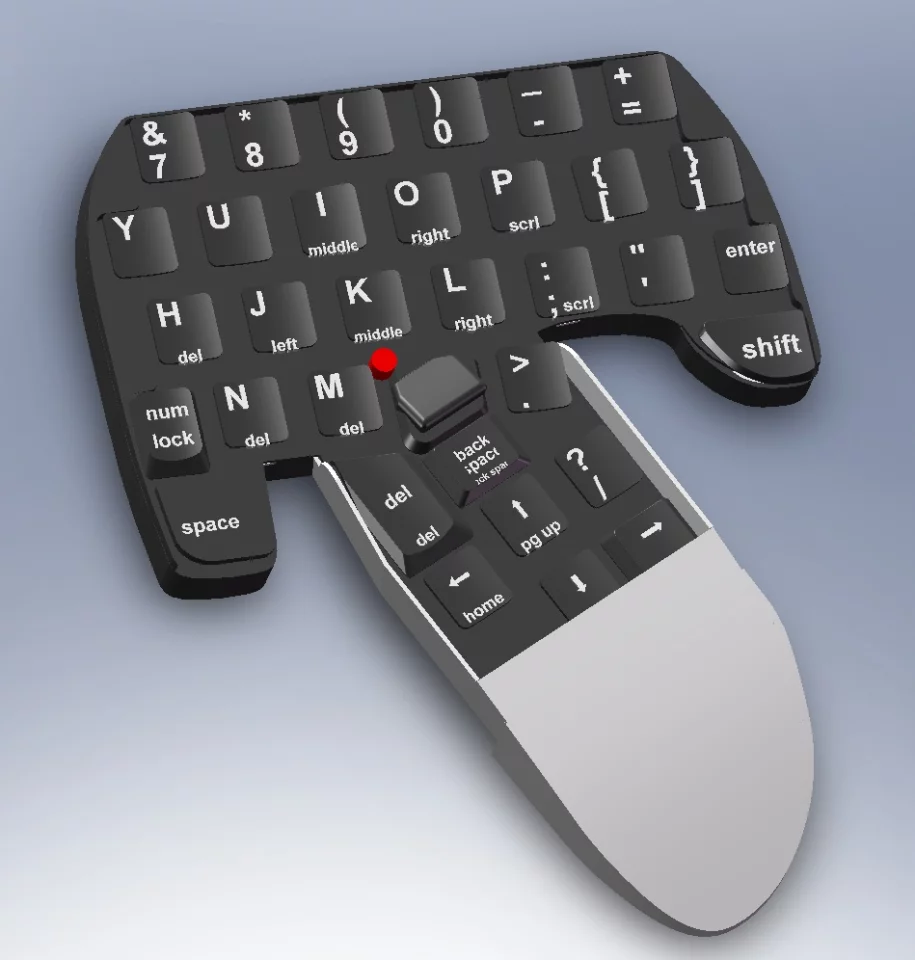 The latest prototype design replaces the palm-filling bulge of an earlier mouse/keyboard prototype with a gentle incline