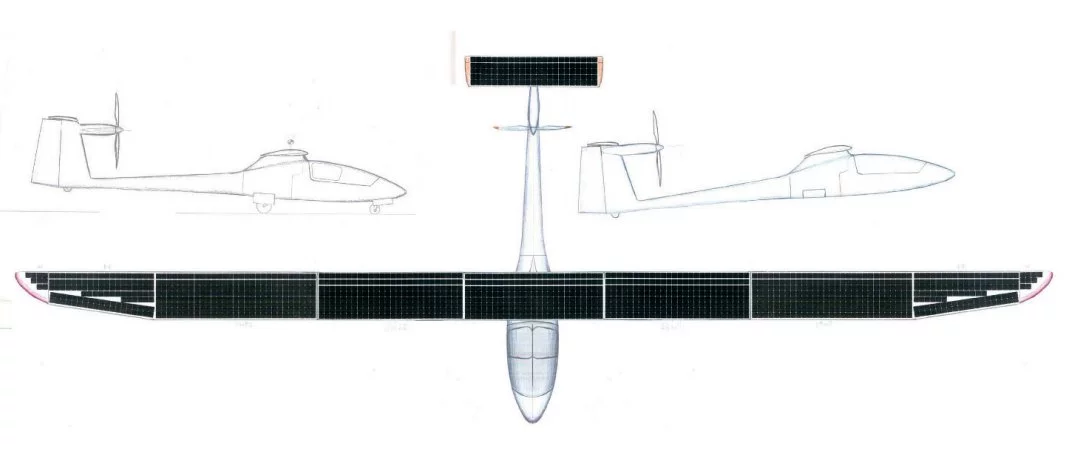 Technical drawings of Sunseeker III dual-pilot solar-powered aircraft