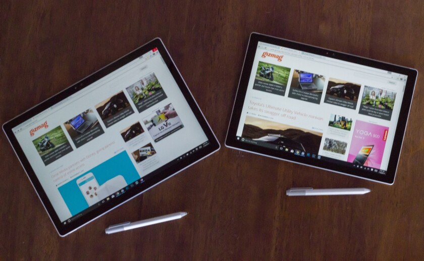 The Surface Book (left) makes for a bigger tablet, but it's lighter in tablet mode