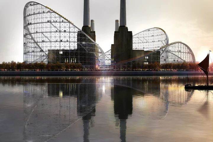 Battersea Power Station reimagined, with roller coaster (Image: Charles Wallon/Airstudio/Atelier Zündel Cristea)