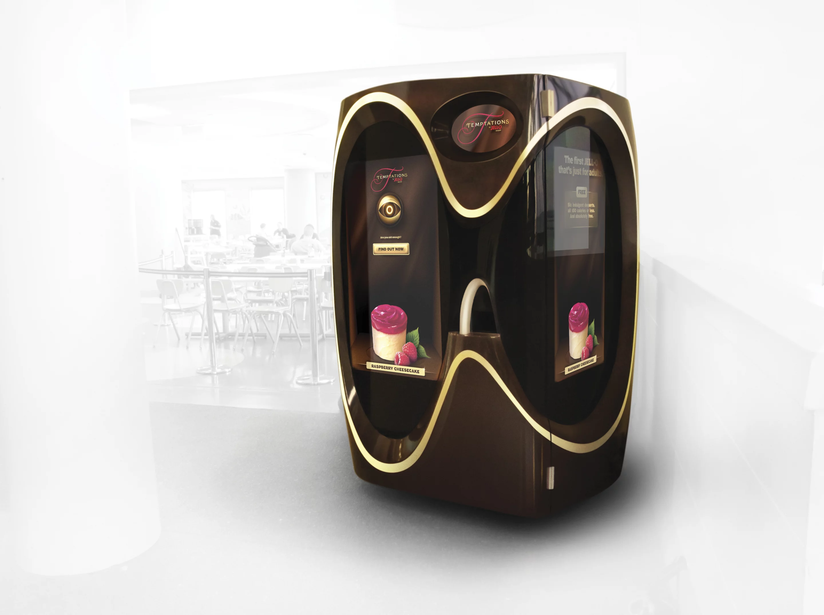 A new sampling machine for Jell-O Temptations scans consumers for their age and blocks children from receiving treats