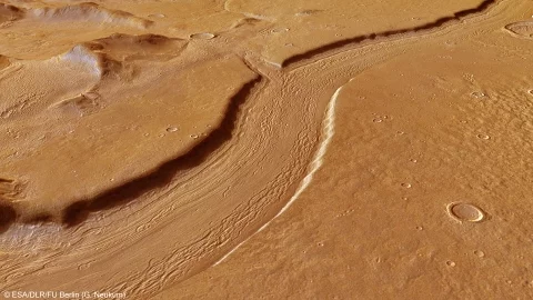 Perspective view of Reull Vallis (Credit: ESA/DLR/FU Berlin (G. Neukum), CC BY-SA 3.0 IGO)