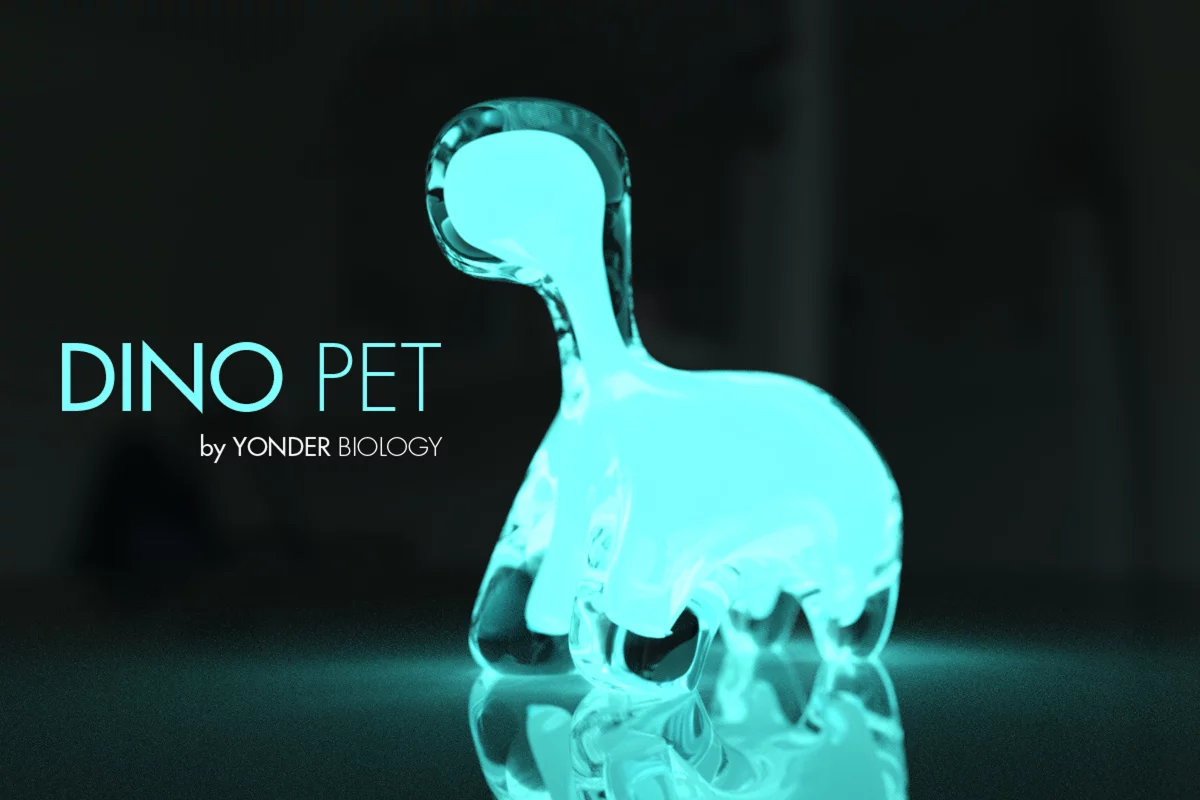 Dino Pet is a clear plastic dinosaur filled with bioluminescent algae that glow in the dark, so it can act as night light as well as a fun learning tool