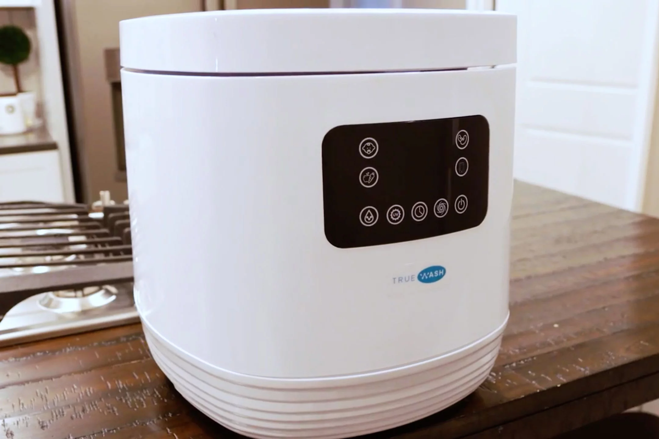 The TrueWash sanitizes pesticides, germs, and bacteria present on fruits, vegetables and small household items by up to 99.9%