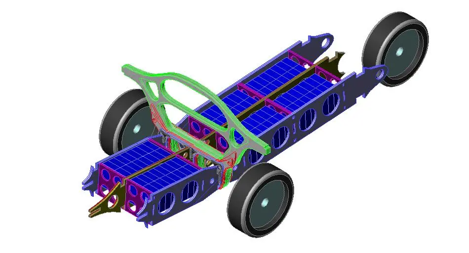 CAD drawing showing the batteries in place, and the position of the center bulkhead