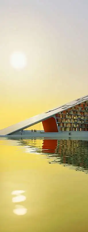 Proposed for the Aalborg Waterfront in Denmark, a new housing development would feature 60 apartments, from 4 to 12 stories high, all supplied with a 100 percent renewable energy source (Image by C. F. Moller Architects)