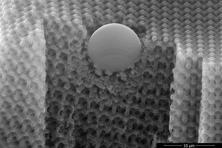 A particle embedded in MIT's advanced armor material during testing