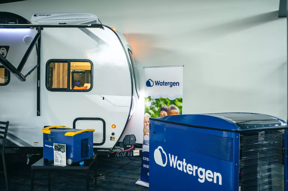 Plug the Watergen Mobile Box into a car, caravan or portable power supply and let it get to work collecting water for the campsite