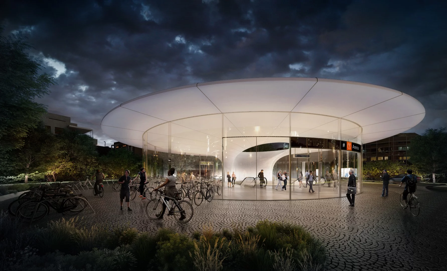 The Fornbuporten station will be defined by two large entrances. The oval north entrance is pictured