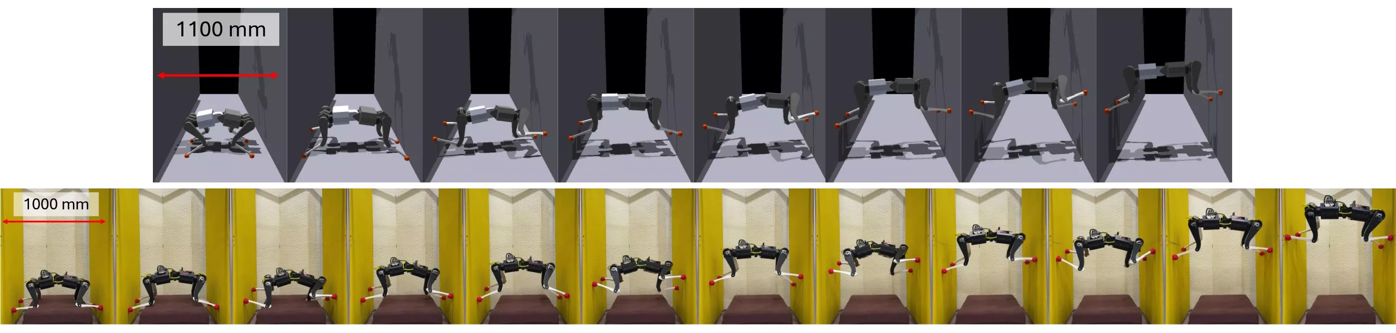 Learning to climb in a simulated environment (top) and applying that to real-world tests (bottom)