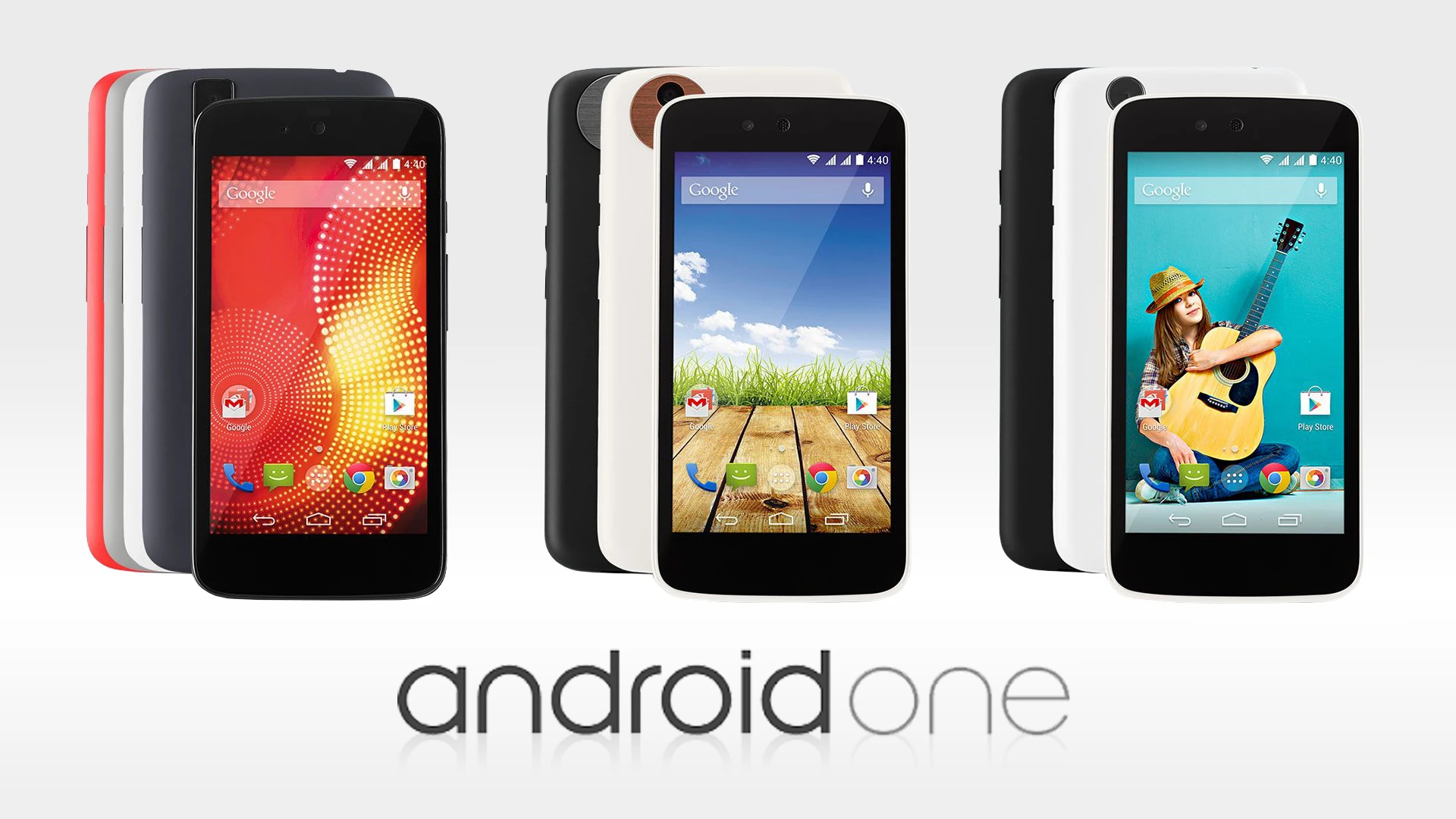 The first three Android One smartphones for India – the Karbonn Sparkle V (left), Mircomax Canvas A1 (center) and Spice Dream UNO (right)