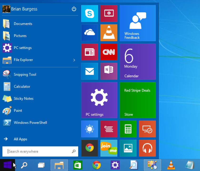 New Start menu in Windows 10