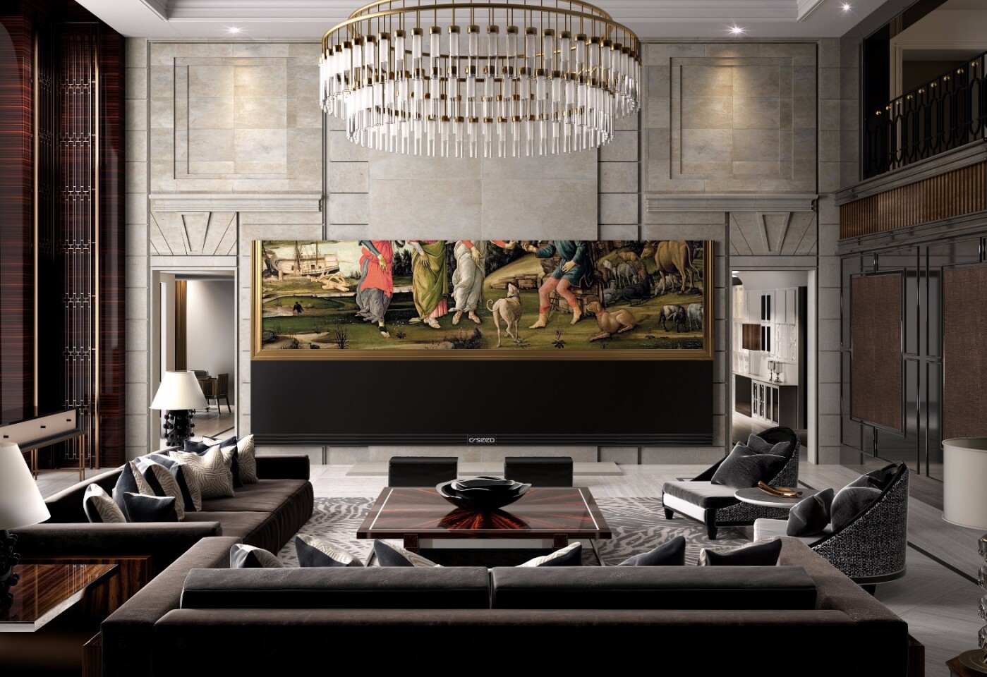 The C Seed 262 UHD TV comes with a motorized custom fabric cover that folds away at a push of a button
