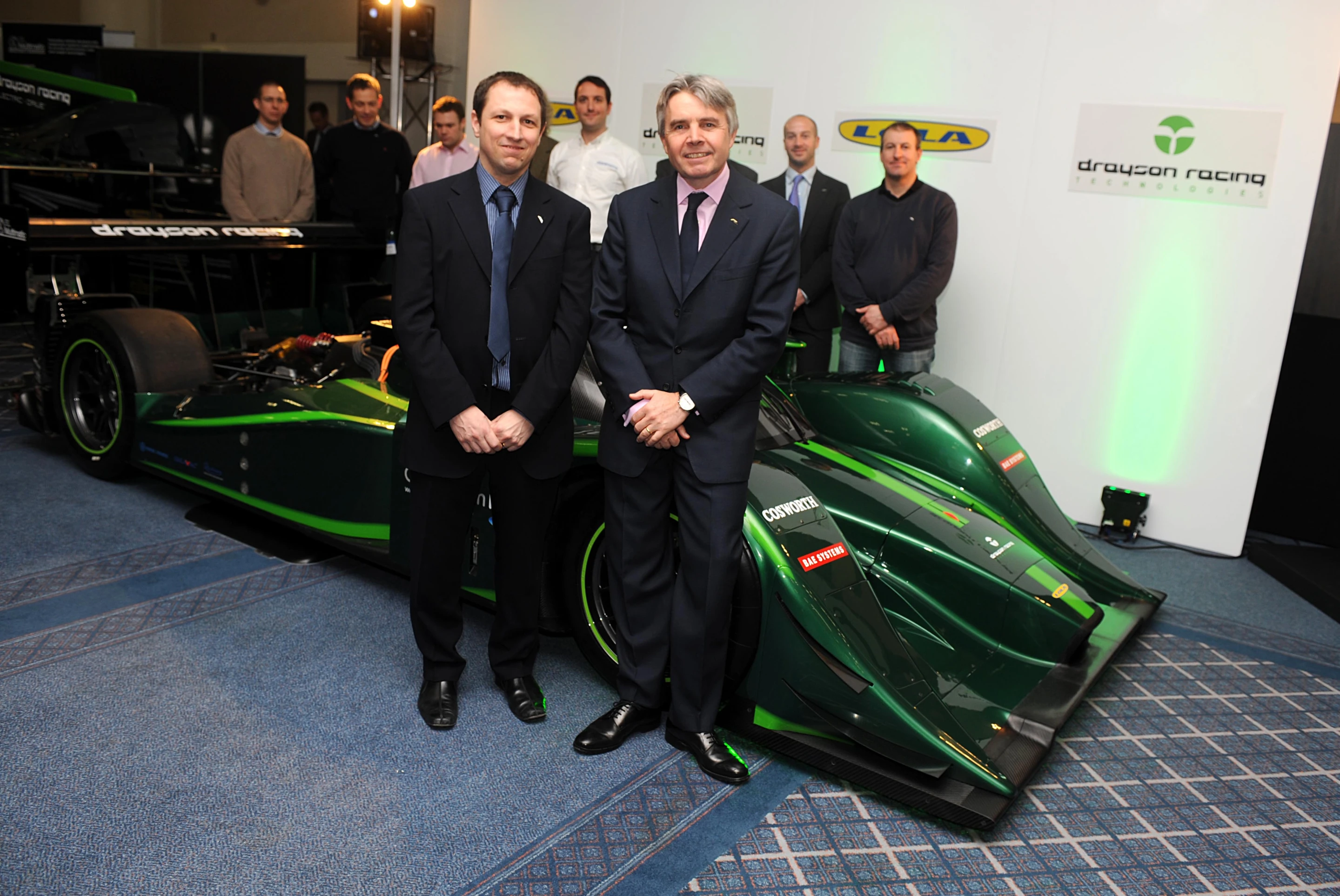 The unveiling of the Lola-Drayson B12/69EV electric racing car at the UK's 2012 Low Carbon Racing Conference