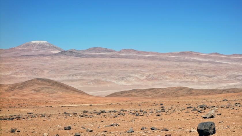 An image of the E-ELT site as taken from ESO's Paranal Observatory in November 2014, showing site itself in the top left and the under-construction road stretching across the shot (ESO/J. Girard)