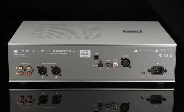 The Yggdrasil DAC accepts up to five digital inputs over USB, AES/EBU, BNC, Coaxial, and Toslink optical, and outputs both balanced XLR and RCA analog simultaneously