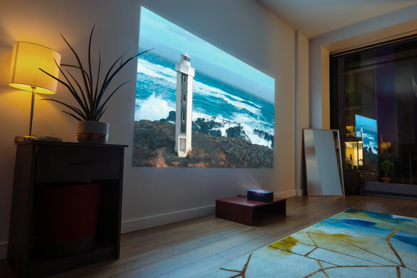 Pull the Screeneo U4 out to 12 inches away from the wall for 80-inch Full HD visuals