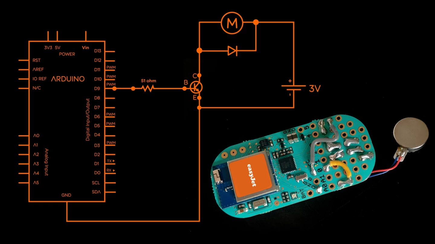 The Sneakairs were built using open-source hardware, with each foot containing a miniaturized Arduino clone, a Bluetooth module and a vibration motor