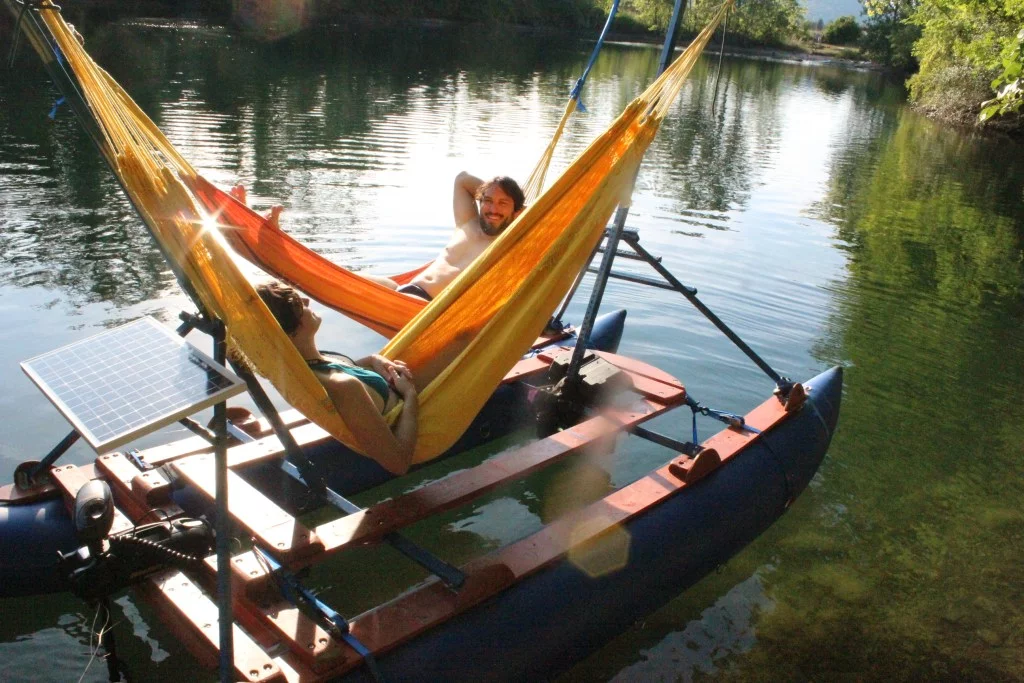 A swappable accessory can mount either one hammock, or two side-by-side