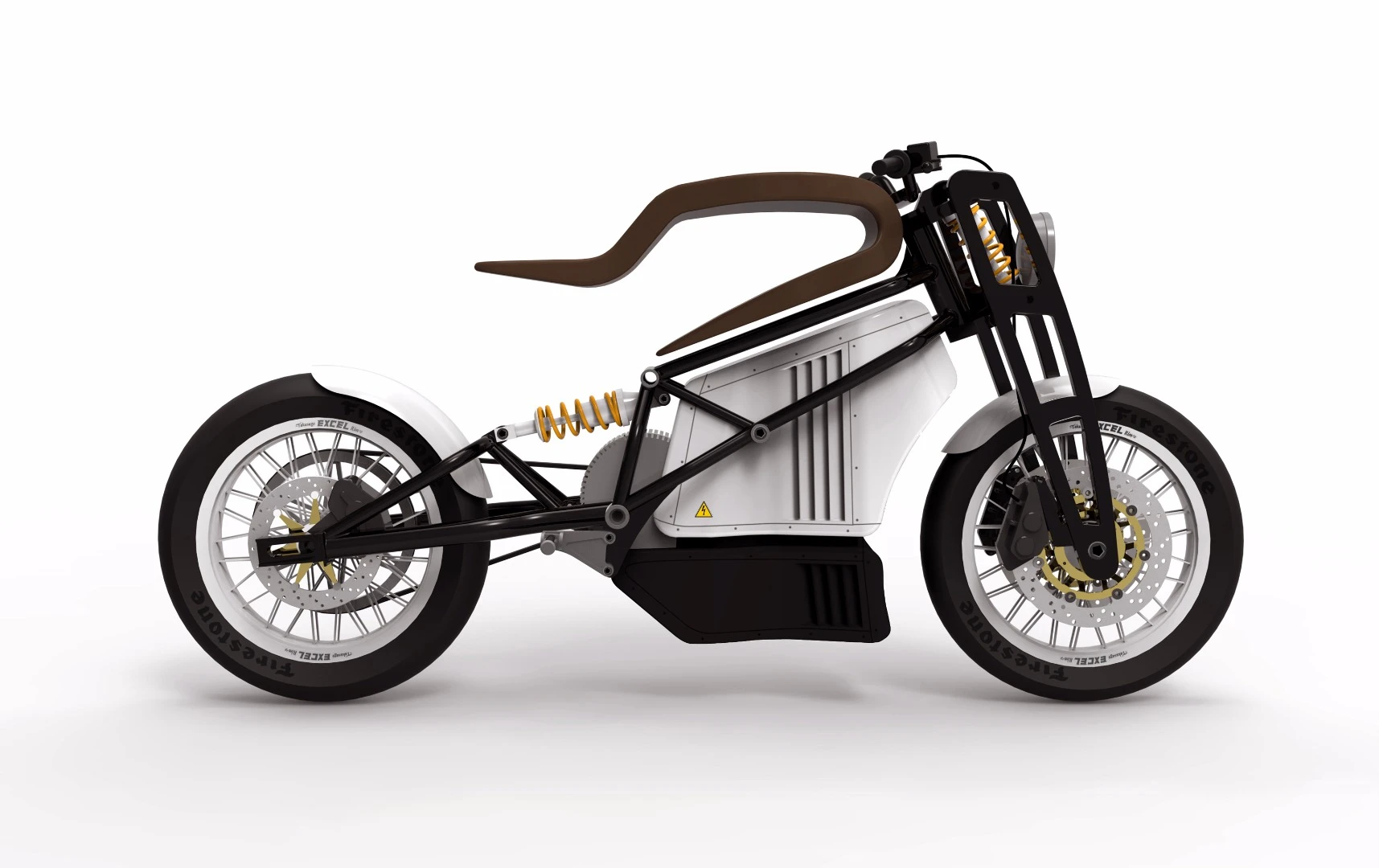 Martin Hulin's e-Raw electric motorcycle: early CAD render experimenting with girder-style front suspension