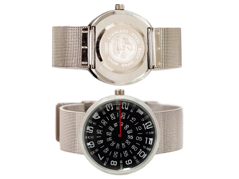 The Visus Watch features a woven steel strap and buckle