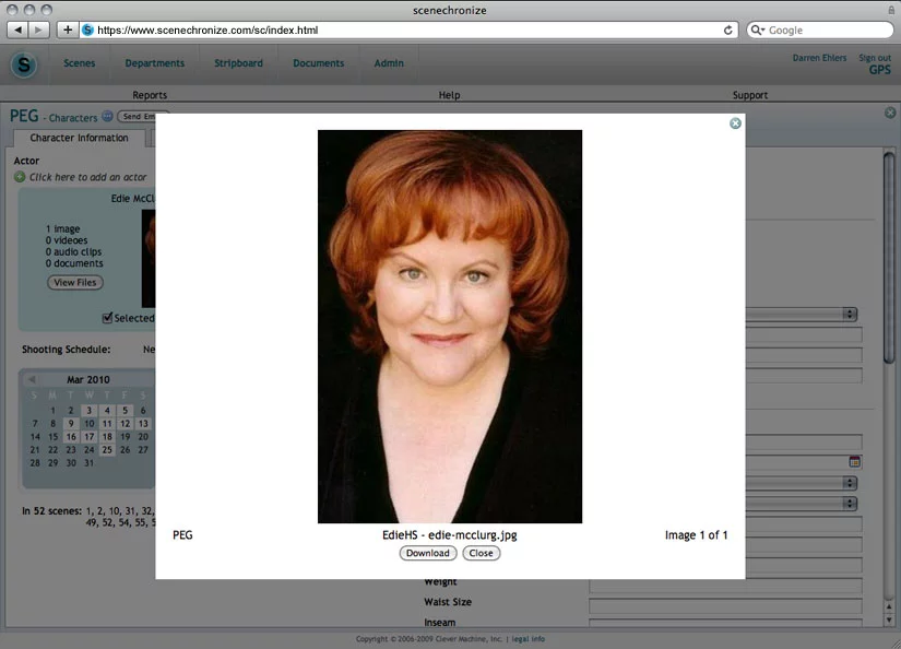 Images of one of the actors, on scenechronize