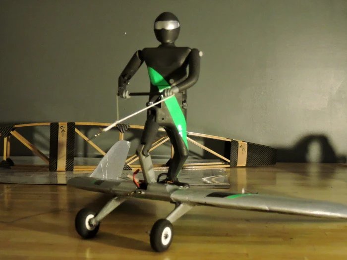 The 1/6th scale prototype that has successfully been towed behind a remote controlled plane