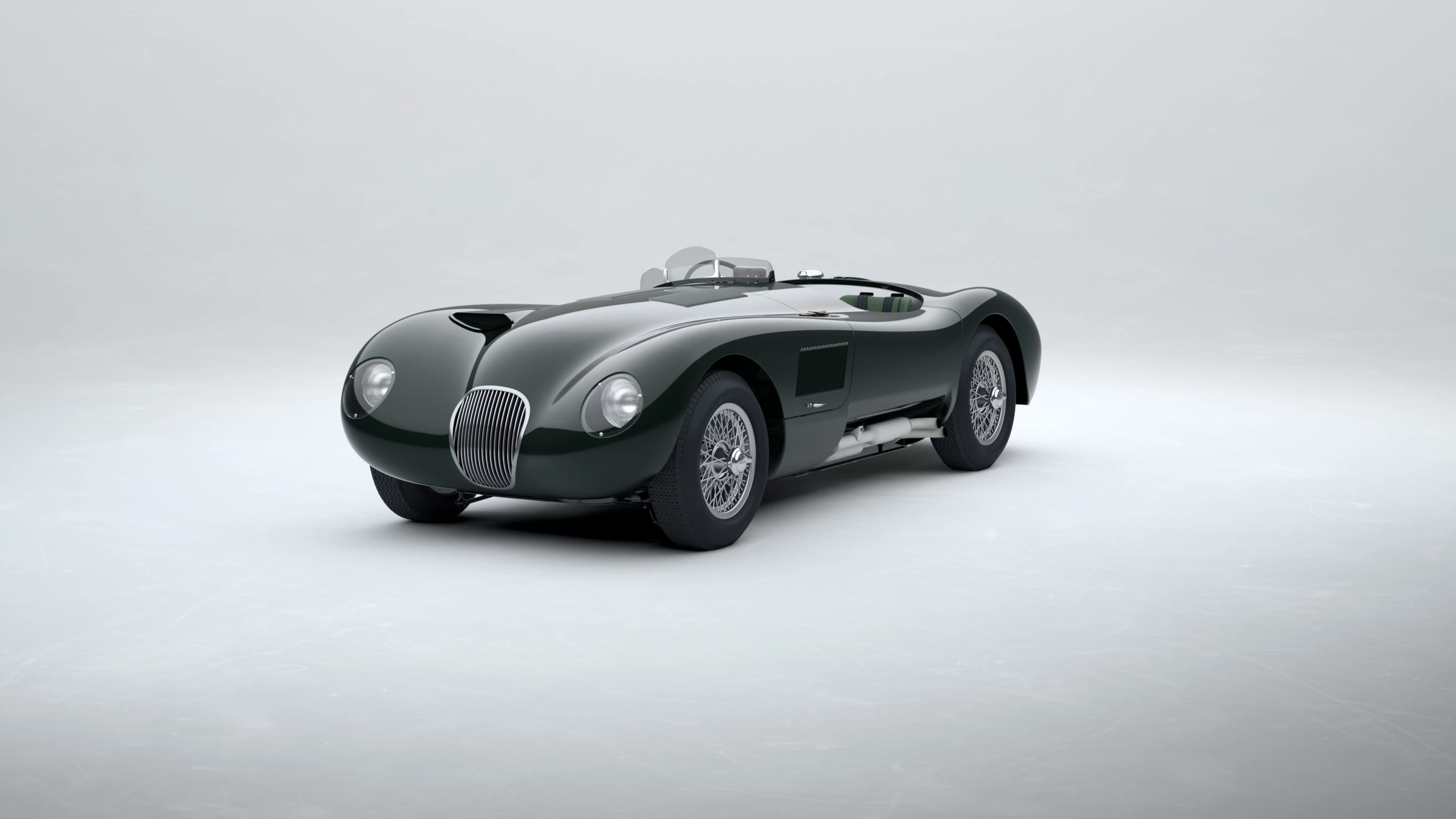 The Jaguar Classic C-type Continuation looks quite natural in British racing green