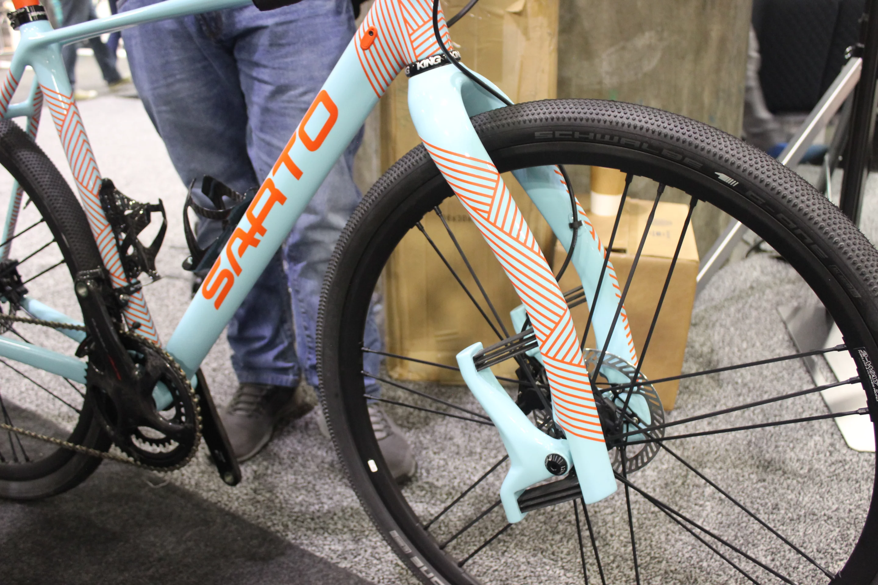 A color-matched Lauf suspension fork on a Sarto gravel bike