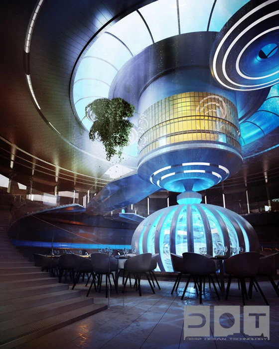 Artist's rendering of the Water Discus hotel's spacious interior