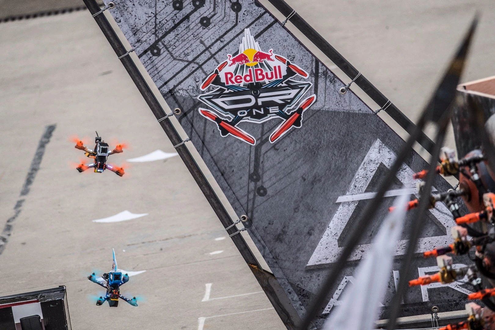 The racing drones hit speeds of up to 150 km/h (93 mph) throughout Red Bull's inaugural drone racing event