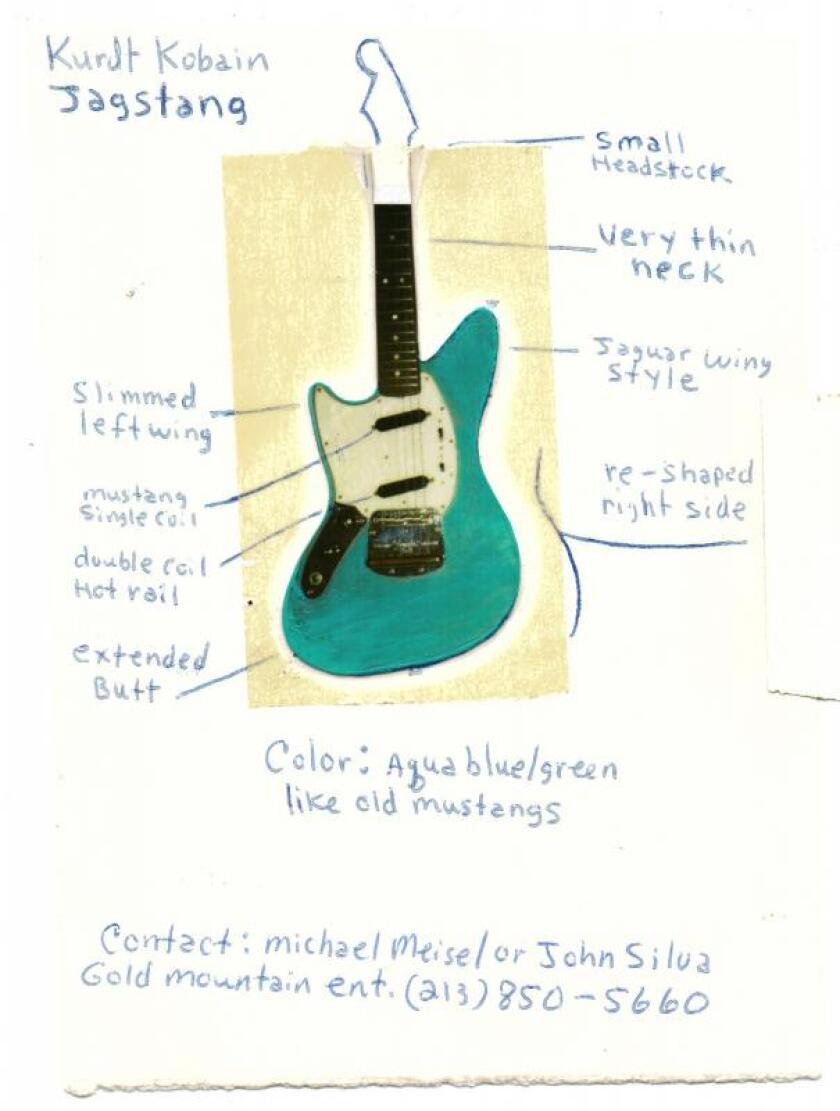 Drawing that comes with Kurt Cobain prototype Jag-Stang: Lot 268, estimate $40,000 - $60,000