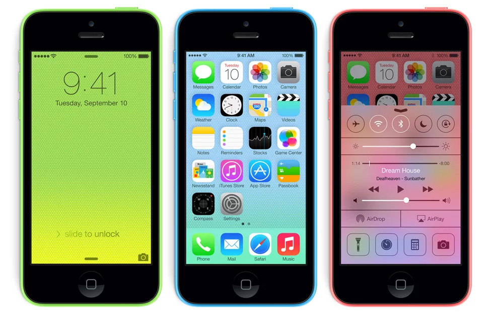 The iPhone 5c is fully integrated with iOS 7, which includes a new camera app and a suite of productivity programs